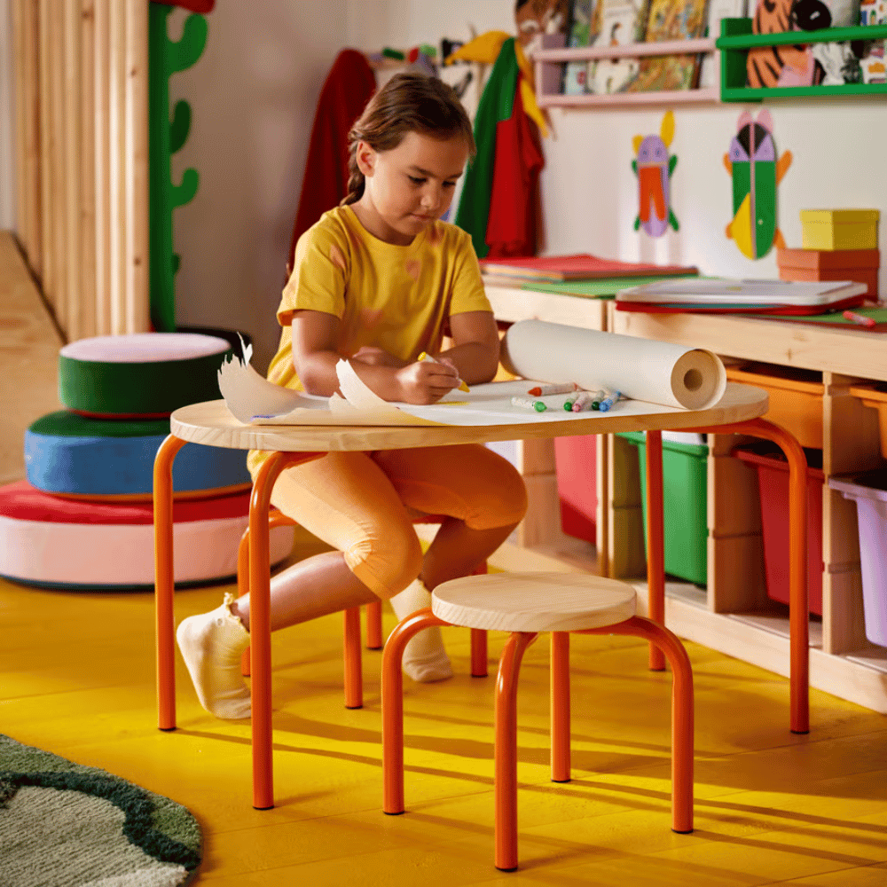 GREJSIMOJS IKEA Taxta uşaq masası, narıncı, 84x42 sm